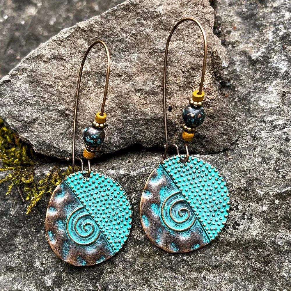 Patina Circle Drop Earrings - Picture 3 of 4